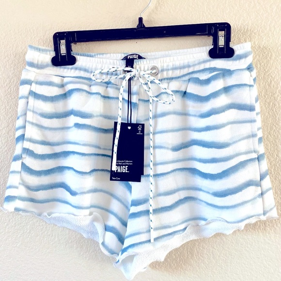 Paige Terry Girly Blue and White Marlie Soft Tie Waist Shorts M - Picture 2 of 8
